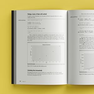 A spread from Python Crash Course on yellow background discussing how to plot points using Python.