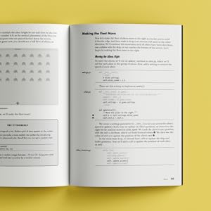 A spread from Python Crash Course on a yellow background showing programming project