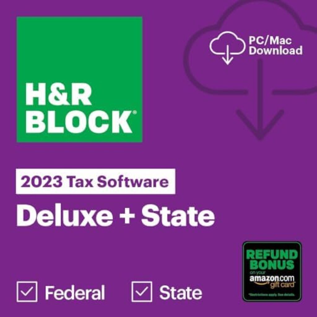 41R4FsWkpL. AC H&R Block Tax Software Deluxe + State 2023 with Refund Bonus Offer (Amazon Exclusive) (PC/MAC Download) Edu Expertise Hub Software