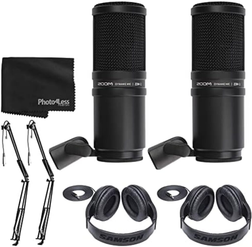 1714060849 51VA5YMWFBL. AC Zoom ZDM-1 Dynamic Microphone x2 + Broadcast/Webcast Boom Arm x2 + Stereo Headphones x2 + Cleaning Cloth - Top Value Bundle Edu Expertise Hub Podcasts & Webcasts