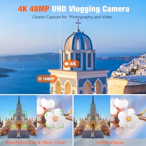 51QJHbEWuKL. AC 4K Digital Camera with SD Card, 48MP Vlogging Camera with Viewfinder Flash Dial, Camera for Photography and Video Autofocus, Portable Travel Camera, 16X Zoom Anti-Shake Small Digital Camera Edu Expertise Hub Digital Audio Video & Photography