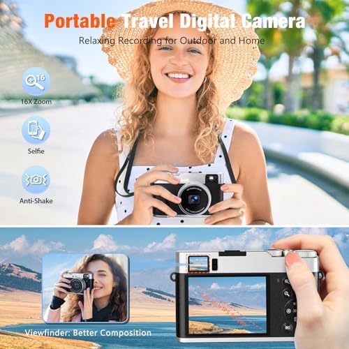 51vwVgsFyjL. AC 4K Digital Camera with SD Card, 48MP Vlogging Camera with Viewfinder Flash Dial, Camera for Photography and Video Autofocus, Portable Travel Camera, 16X Zoom Anti-Shake Small Digital Camera Edu Expertise Hub Digital Audio Video & Photography