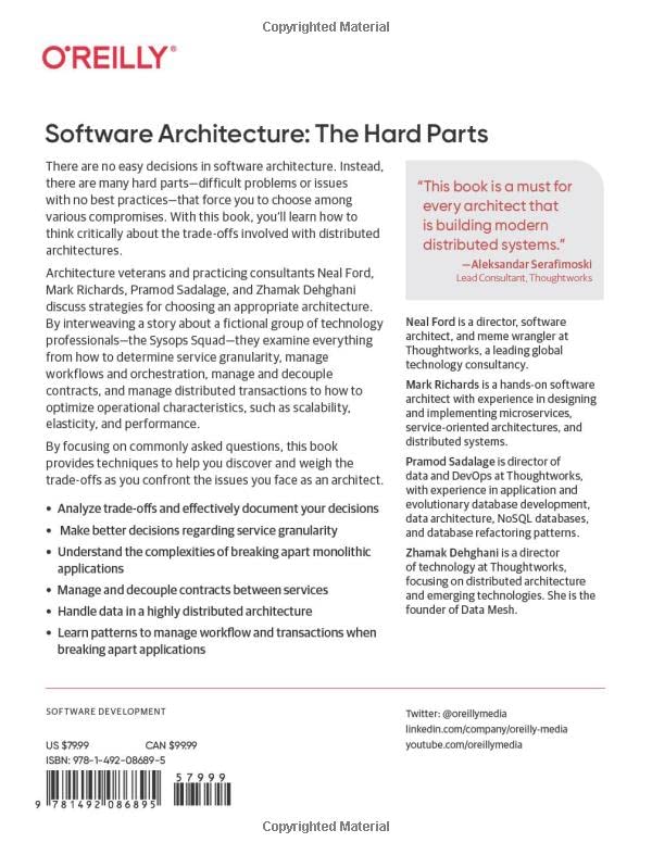 Software Architecture: The Hard Parts: Modern Trade-Off Analyses for Distributed Architectures Edu Expertise Hub Software