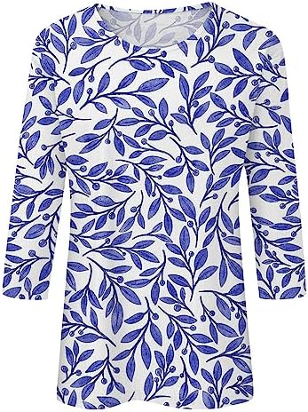 61uOaDjH8AL. AC 3/4 Sleeve Tops for Women Casual Floral Printed Crewneck T Shirts Loose Fit Solid Three Quarter Length Tunic Top Edu Expertise Hub Online Searching