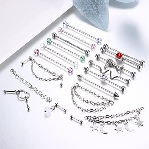 51QSQ 3TIUL. AC ZELORES 14G Industrial Piercing Jewelry Stainless Steel Industrial Earring for Women Men Snake Chain Dangle Cartilage Helix Piercing Jewelry Industrial Piercing Bar 38MM Edu Expertise Hub Industries