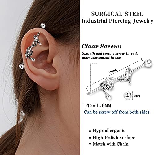 51nkXb0ULQL. AC ZELORES 14G Industrial Piercing Jewelry Stainless Steel Industrial Earring for Women Men Snake Chain Dangle Cartilage Helix Piercing Jewelry Industrial Piercing Bar 38MM Edu Expertise Hub Industries