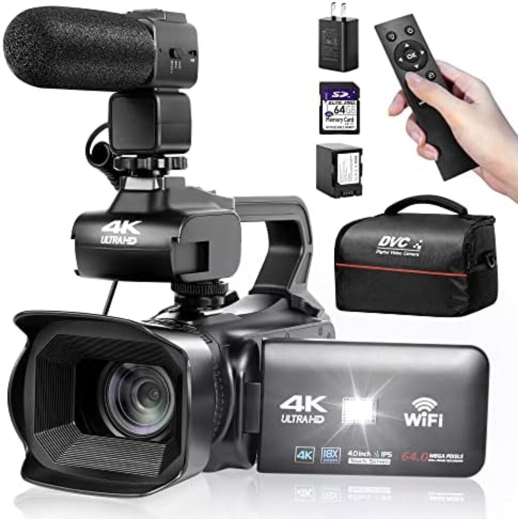 1717612940 51ugkesih0L. AC UHD 4k Video Camera Camcorder with 18X Digital Zoom,64MP Digital Camera Recorder,4.0-inch Rotating Touchscreen,64GB SD Card,Microphone,Remote Control,Durable Battery(Black) Edu Expertise Hub Digital Audio Video & Photography