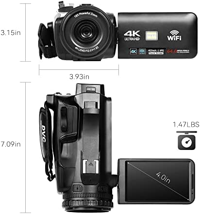 41j+H5YethL. AC UHD 4k Video Camera Camcorder with 18X Digital Zoom,64MP Digital Camera Recorder,4.0-inch Rotating Touchscreen,64GB SD Card,Microphone,Remote Control,Durable Battery(Black) Edu Expertise Hub Digital Audio Video & Photography