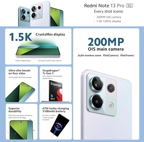 51DVQUTDqkL. AC Xiaomi Redmi Note 13 PRO 5G + 4G LTE (256GB + 8GB) 6.67" 200MP Triple (Tmobile Mint Tello & Global) Global Bands Unlocked + (Fast Car Dual Charger Bundle) (Midnight Black (Global ROM)) Edu Expertise Hub Mobile phones