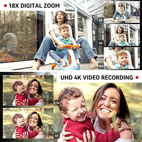 61biIbFg5oL. AC UHD 4k Video Camera Camcorder with 18X Digital Zoom,64MP Digital Camera Recorder,4.0-inch Rotating Touchscreen,64GB SD Card,Microphone,Remote Control,Durable Battery(Black) Edu Expertise Hub Digital Audio Video & Photography