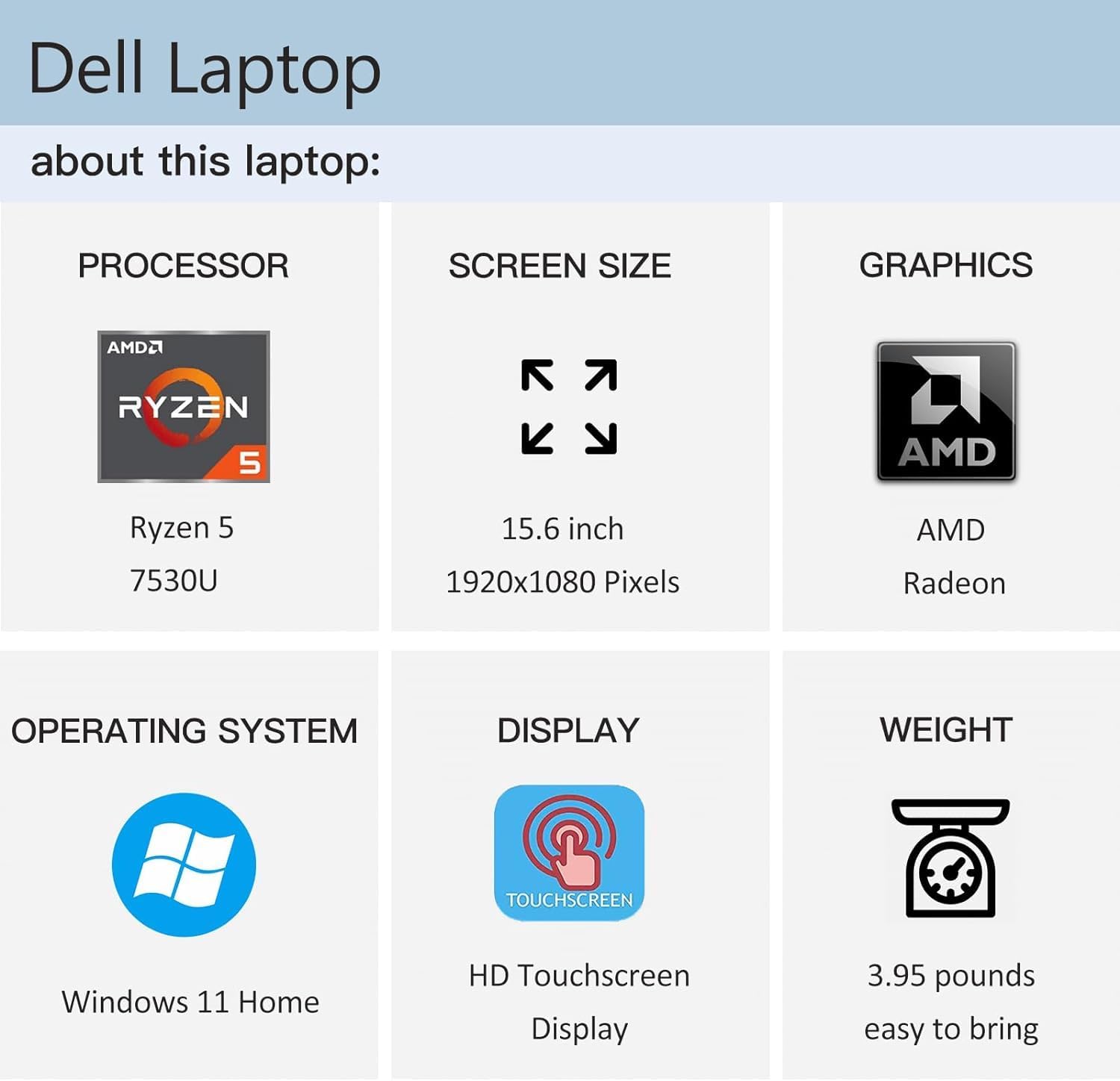 612OdOcVXHL. AC SL1500 Dell 2023 Newest Inspiron 15 Business Laptop, 15.6" FHD Touchscreen, AMD Ryzen 5-7530U (6-core) Processor, 8GB RAM, 512GB SSD, AMD Radeon Graphics, Wi-Fi, Webcam, USB-A&C, Windows 11 Home Edu Expertise Hub Web Development & Design laptops desktops