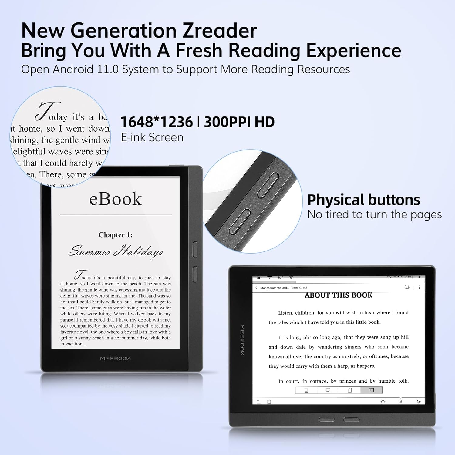 71JAENy9mXL. AC SL1500 Meebook E-Reader M7 | 6.8' Eink Carta Screen | 300PPI Smart Light | Android 11 | Ouad Core Processor | Out Speaker | Support Google Play Store | 3GB+32GB Storage | Micro-SD Slot | Gray Edu Expertise Hub Tablets & E-Readers