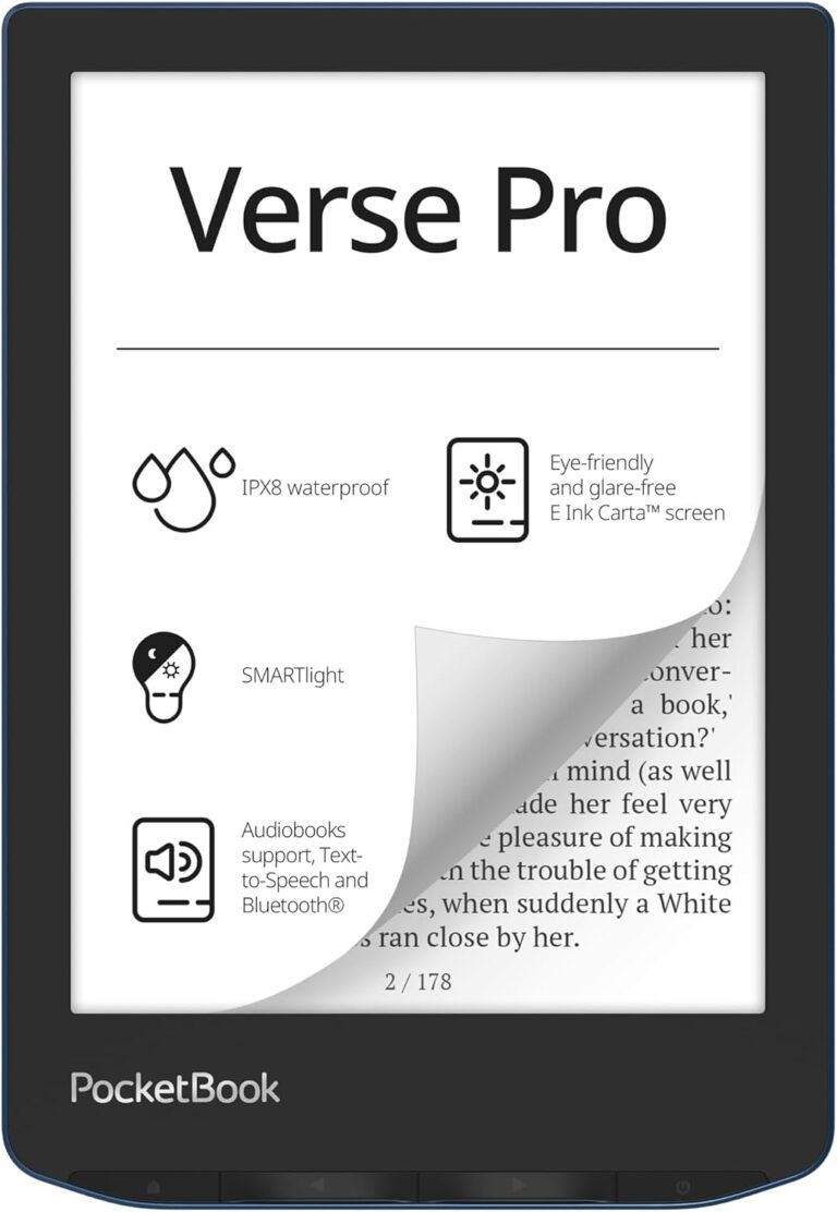 61rMJGGexL. AC SL1500 PocketBook Verse Pro E-Reader Waterproof | Eye-Friendly 6'' E-Ink Carta™ HD Touchscreen | Audio-Book & E-Book Reader | Text-to-Speech Function | SMARTlight | 16GB | WiFi & Bluetooth | Azure Edu Expertise Hub Tablets & E-Readers