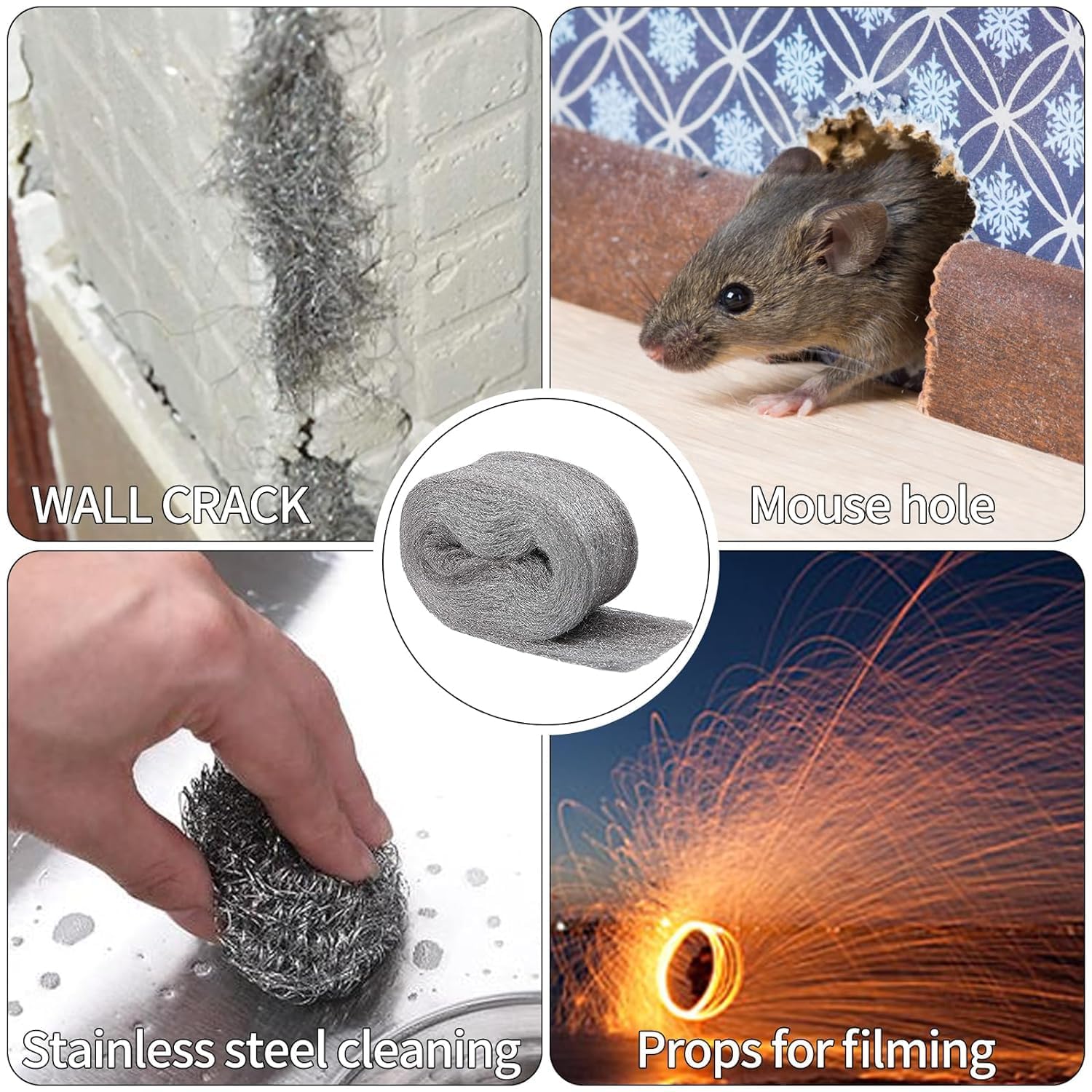 81vNcv1NmhL. SL1500 Steel Wool for Mice Control,4 Pack of 3.1"x13 Ft #00 Steel Wool,Gap Filler for House & Garage,Keep Mice Away from Holes,Siding,Pipeline,Vents in Garden,House,Hardware DIY Kit Edu Expertise Hub Hardware & DIY