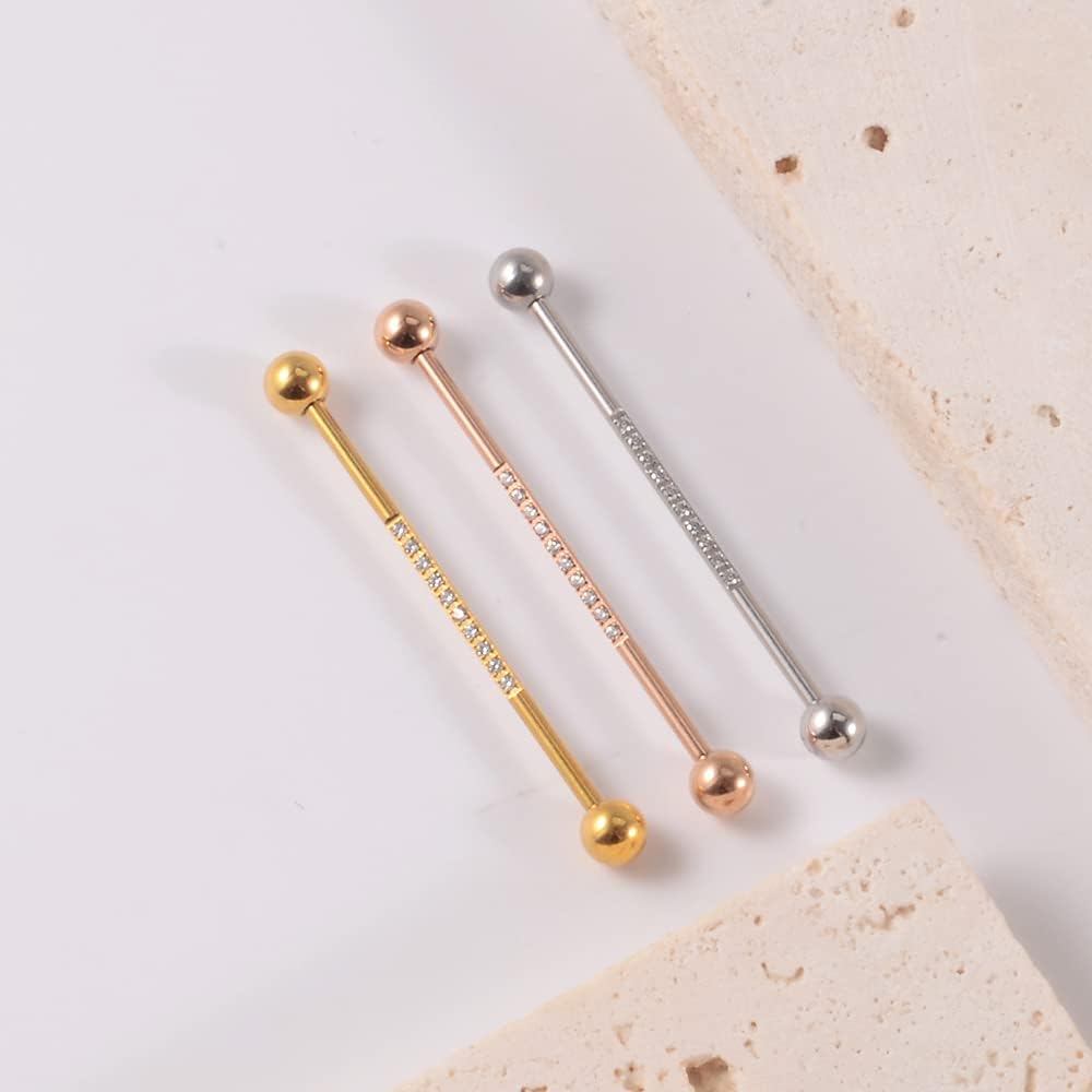 51ubYWw ELL. AC SL1000 14G CZ Industrial Barbell Earrings for Women Men Surgical Steel Cubic Zircon Industrial Bar Long Cartilage Helix Piercing Barbell Earrings Industrial Piercing Jewelry Edu Expertise Hub Industries