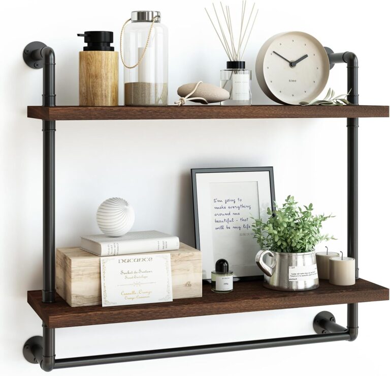 1730916130 71VWzpUaqRL. AC SL1500 Fixwal 2 Tier Over The Toilet Storage, 24in Bathroom Shelves Wall Mounted, Rustic Wood Industrial Pipe Shelf, Floating Shelf for Bathroom, Living Room, Kitchen, Bedroom (Dark Carbonized Black) Edu Expertise Hub Industries