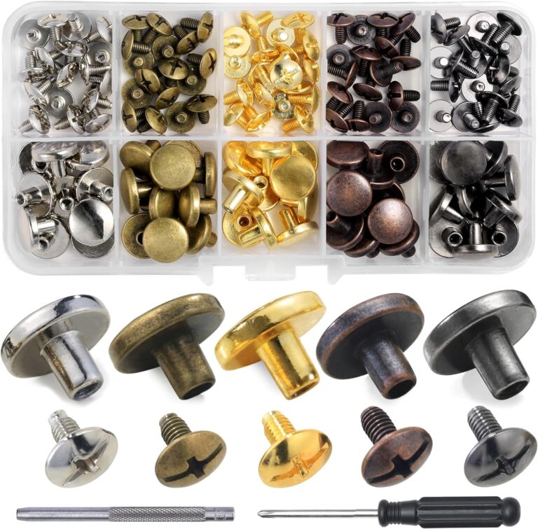 1732830661 81tLOcEhHoL. AC SL1500 YORANYO 50Sets Chicago Screws Leather Rivets Assorted Screw Rivets Metal Studs for Clothing Chicago Binding Screws Spike and Studs for Decorate Repair Shoes Belts Bags Purse Dog Collars (Mixed in Box) Edu Expertise Hub Hardware & DIY