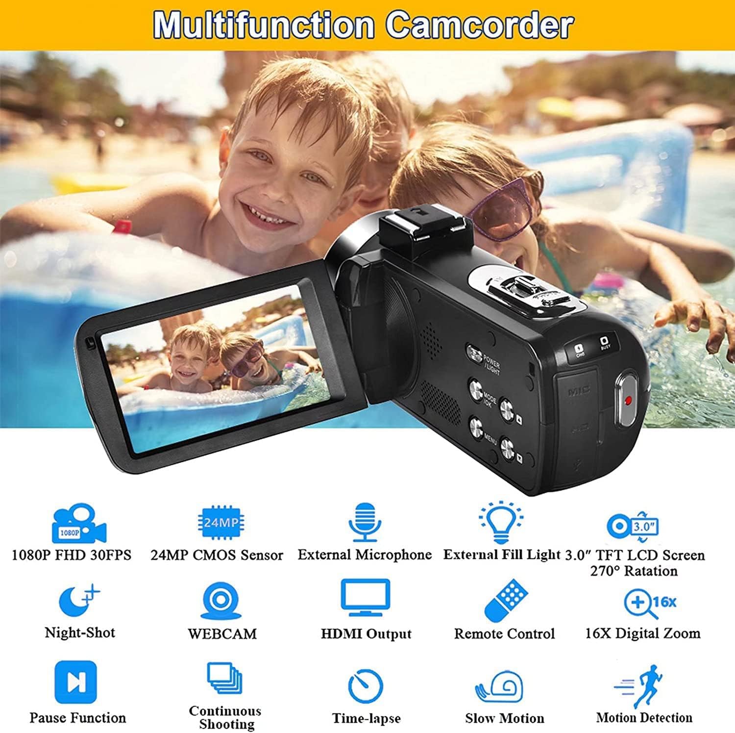 719wAft0foL. AC SL1500 Video Camera Camcorder Full HD 1080P 30FPS 24.0 MP IR Night Vision Vlogging Camera Recorder 3.0 Inch IPS Screen 16X Zoom Camcorders Camera Remote Control with 2 Batteries Edu Expertise Hub Digital Audio Video & Photography