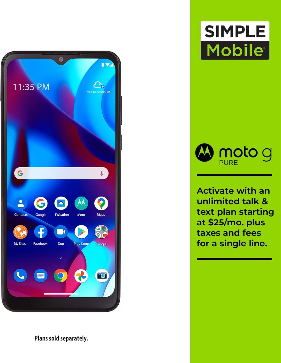 71LW9U5HGUL. AC SL1500 Simple Mobile | Motorola Moto g Pure | Locked | 32GB | 4000 mAh Battery | 13 MP Dual Camera System | 6.5" Max Vision HD+ Display | Blue Edu Expertise Hub Mobile phones