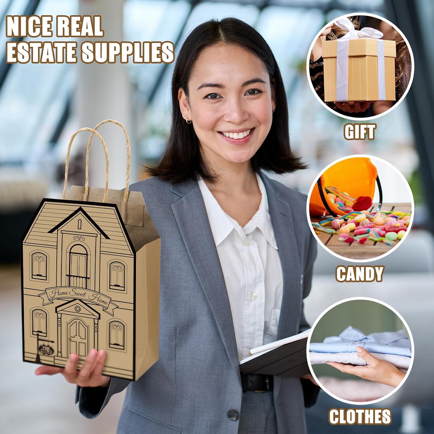 81Rfs8E4YpL. AC SL1500 Colarr 50 Pcs Real Estate Agent Supplies House Shaped Gift Bag 5.25 x 3.25 x 8.25 Inch Real Estate Bag with Handles Kraft Real Estate Agent Gift Bags for Real Estate Favor Home Gift (Brown) Edu Expertise Hub Real Estate