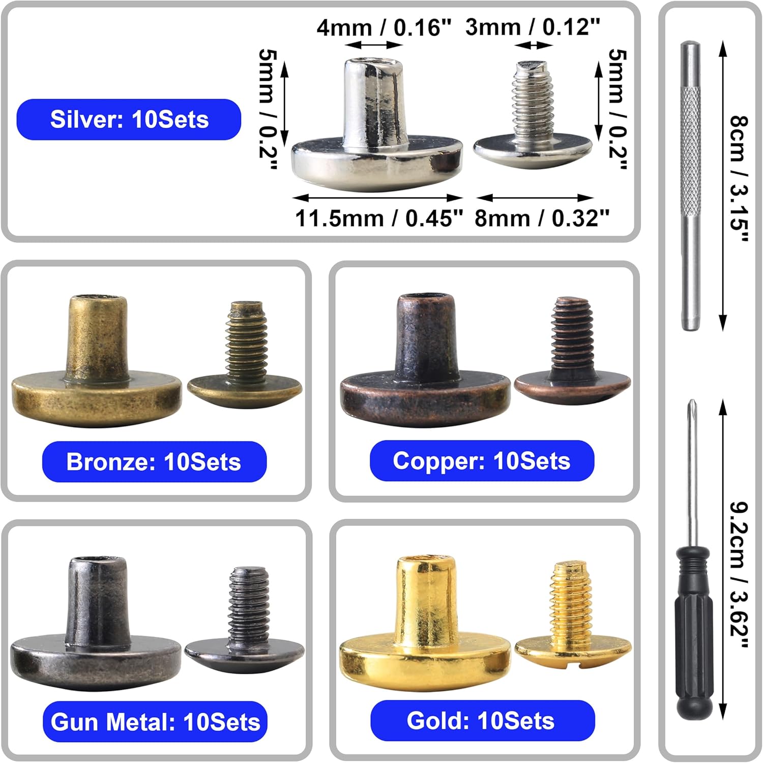 81tLCbKDX5L. AC SL1500 YORANYO 50Sets Chicago Screws Leather Rivets Assorted Screw Rivets Metal Studs for Clothing Chicago Binding Screws Spike and Studs for Decorate Repair Shoes Belts Bags Purse Dog Collars (Mixed in Box) Edu Expertise Hub Hardware & DIY