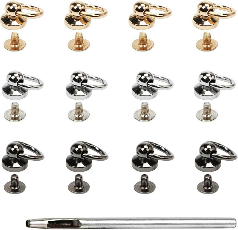 1733481141 714hjfvGD7L. AC SL1500 Leather Rivets 12 PCS Brass Ball Studs Screw Rivets, 360 Degree Rotatable D Ring for Purse Hardware for Bag Making Handbag Phone Case Belt DIY, Leather Craft Accessories- 3 Color Edu Expertise Hub Hardware & DIY