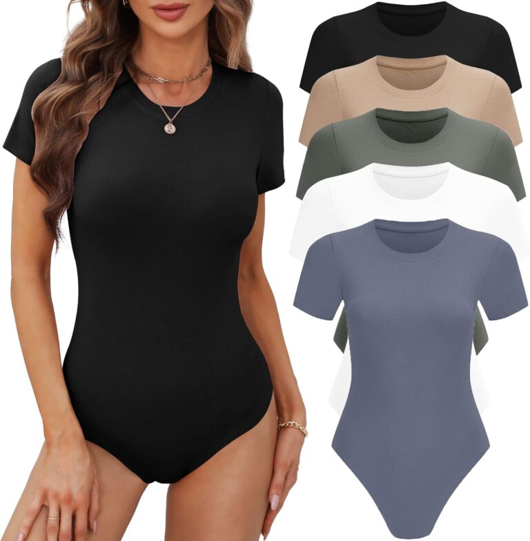 1735432317 71rKMcEG6EL. AC SL1500 BALENNZ Women's 4/5 Pack Short Sleeve Round Neck Bodysuit Tops Crew Neck Basic Casual Tshirt Bodysuits Edu Expertise Hub Women & Business