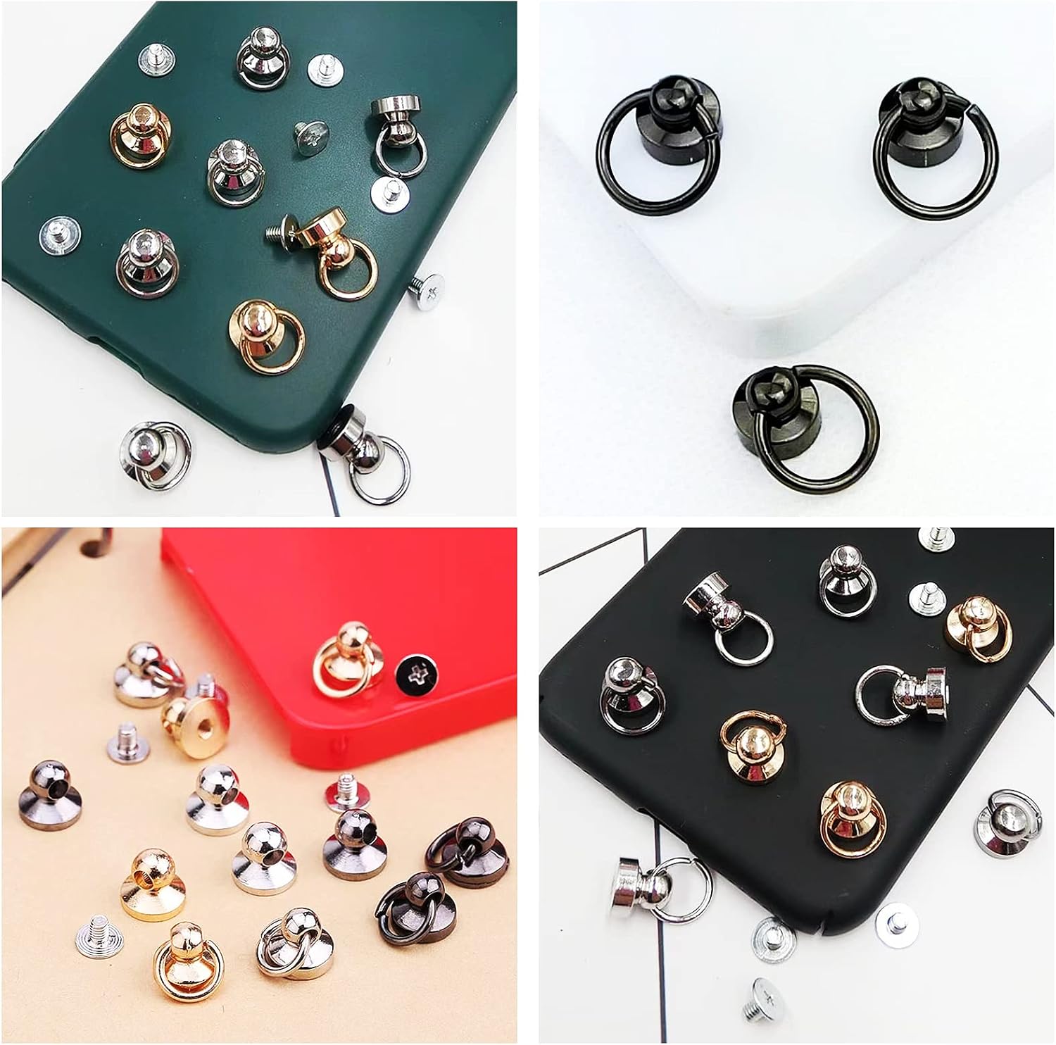 71IrNt7NfXL. AC SL1500 Leather Rivets 12 PCS Brass Ball Studs Screw Rivets, 360 Degree Rotatable D Ring for Purse Hardware for Bag Making Handbag Phone Case Belt DIY, Leather Craft Accessories- 3 Color Edu Expertise Hub Hardware & DIY