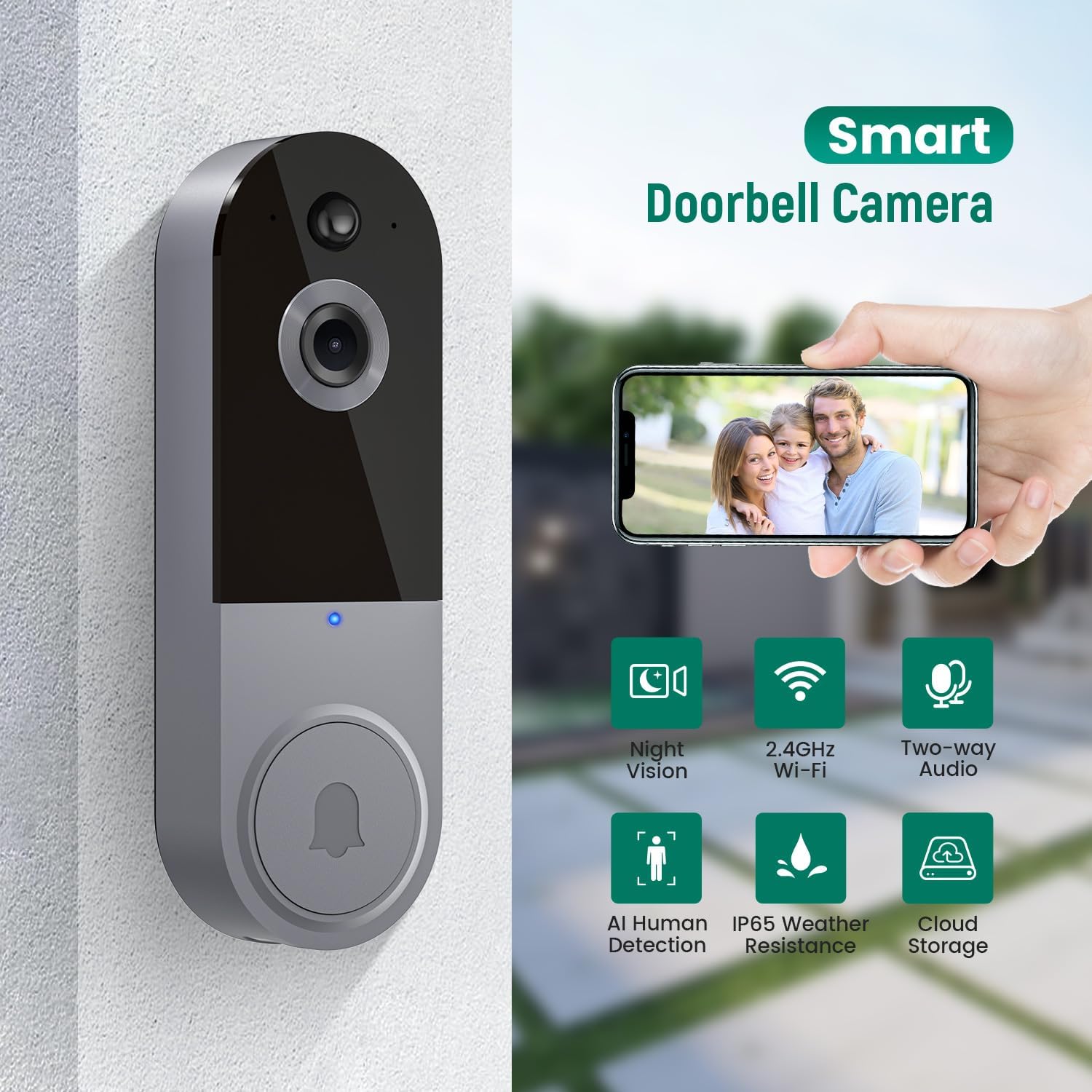 71UJllkUWcL. AC SL1500 Wireless 1080p Video Doorbell Camera, AI Detection, Live View, 2-Way Audio Included Chime, Night Vision, Cloud Storage, Indoor/Outdoor Surveillance Cam, 2.4G Wi-Fi (Silver) Edu Expertise Hub AI