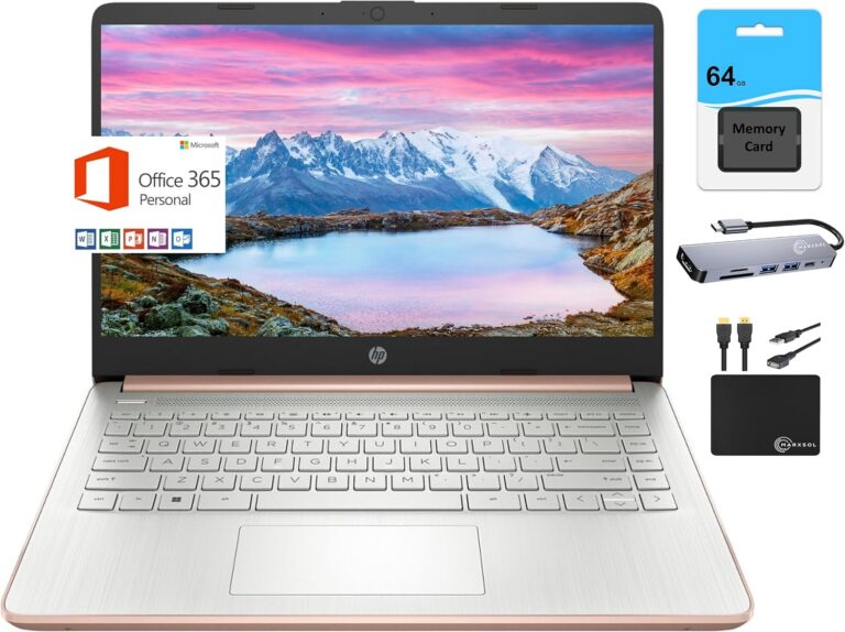 1735756350 81G1K1XBI3L. AC SL1500 HP Newest 14" HD Light Thin Laptop Student Business, Quad-Core Intel N4120, 4GB RAM, 128GB (64GB eMMC+ 64GB SD), Webcam, Wi-Fi, Long Battery, Windows 11S + 1 Year Office 365+MarxsolAccessory Rose Gold Edu Expertise Hub Web Development & Design laptops desktops