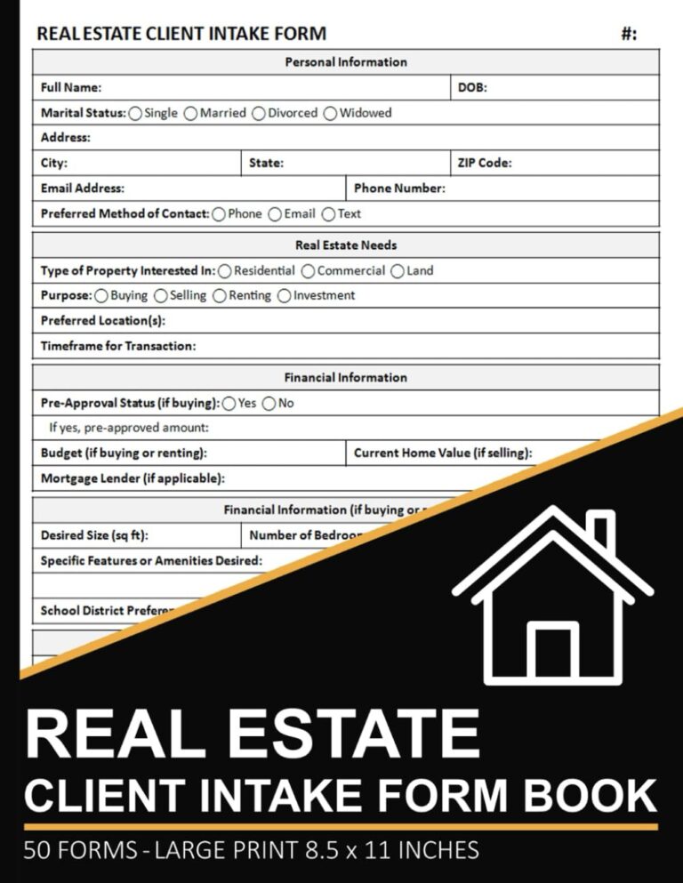 61TBovmniL. SL1293 Real Estate Client Intake Form Book: Real Estate Agent New Client Consultation Forms | Collect Your Prospective Home Buyers & Sellers Information | 50 Forms Edu Expertise Hub Real Estate