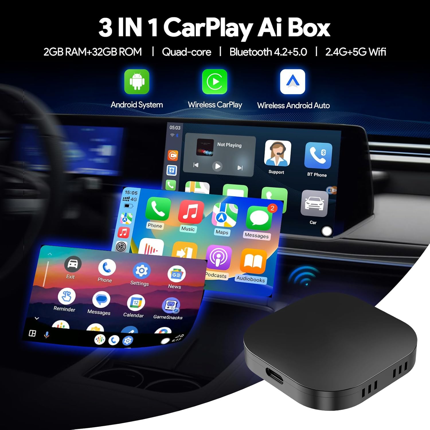 713L qgLlkL. AC SL1500 Carplay AI Box 2.0, Android Auto AI Box Carplay Video Streaming Device for OEM Wired CarPlay/Android Auto Car, Smart AI Box Lite Edu Expertise Hub AI