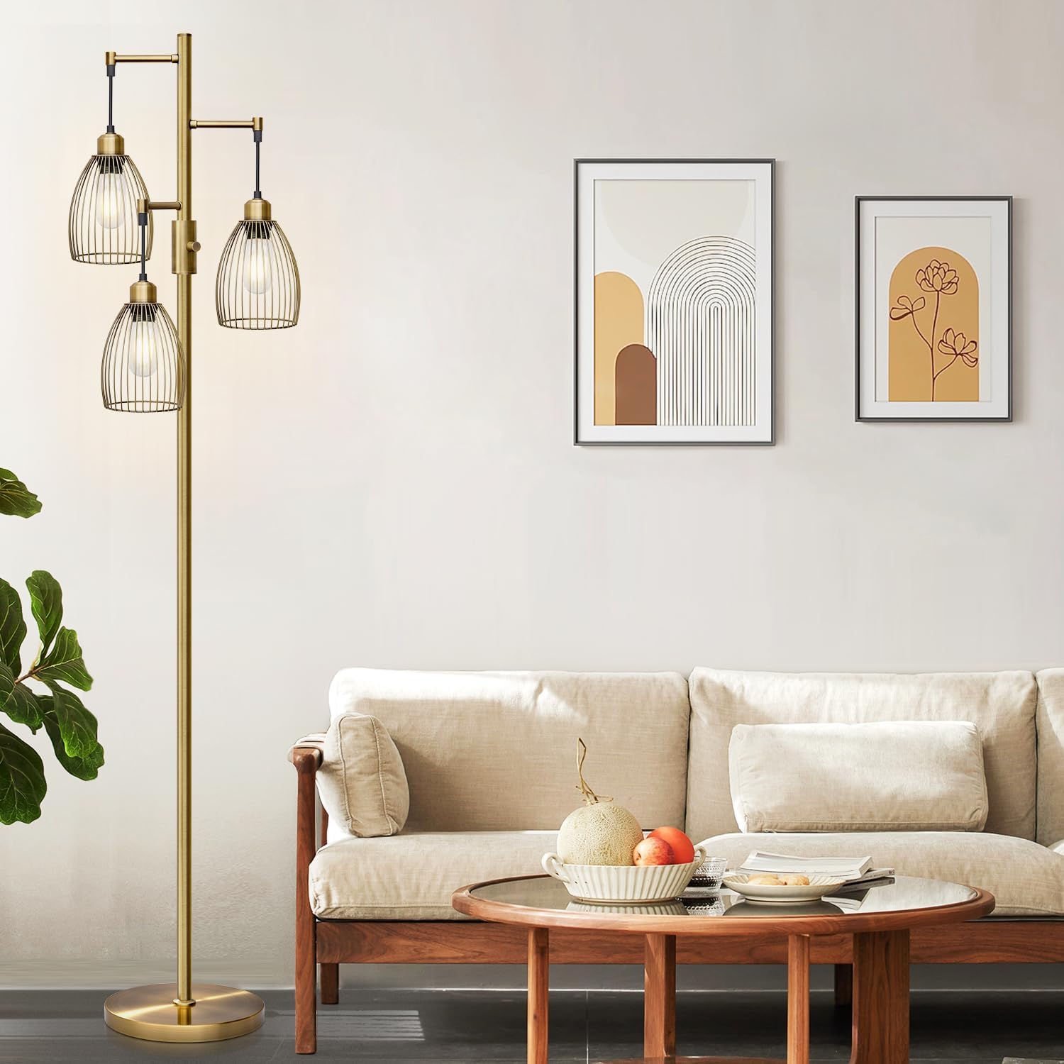 71JZwiYqUML. AC SL1500 Dimmable Floor Lamp, Industrial Floor Lamps for Living Room, Antique Brass Tree Lamp Standing Lamp Tall Lamps with 3 Elegant Teardrop Cage Head & 800 Lumens LED Bulbs for Living Room Bedroom Office Edu Expertise Hub Industries