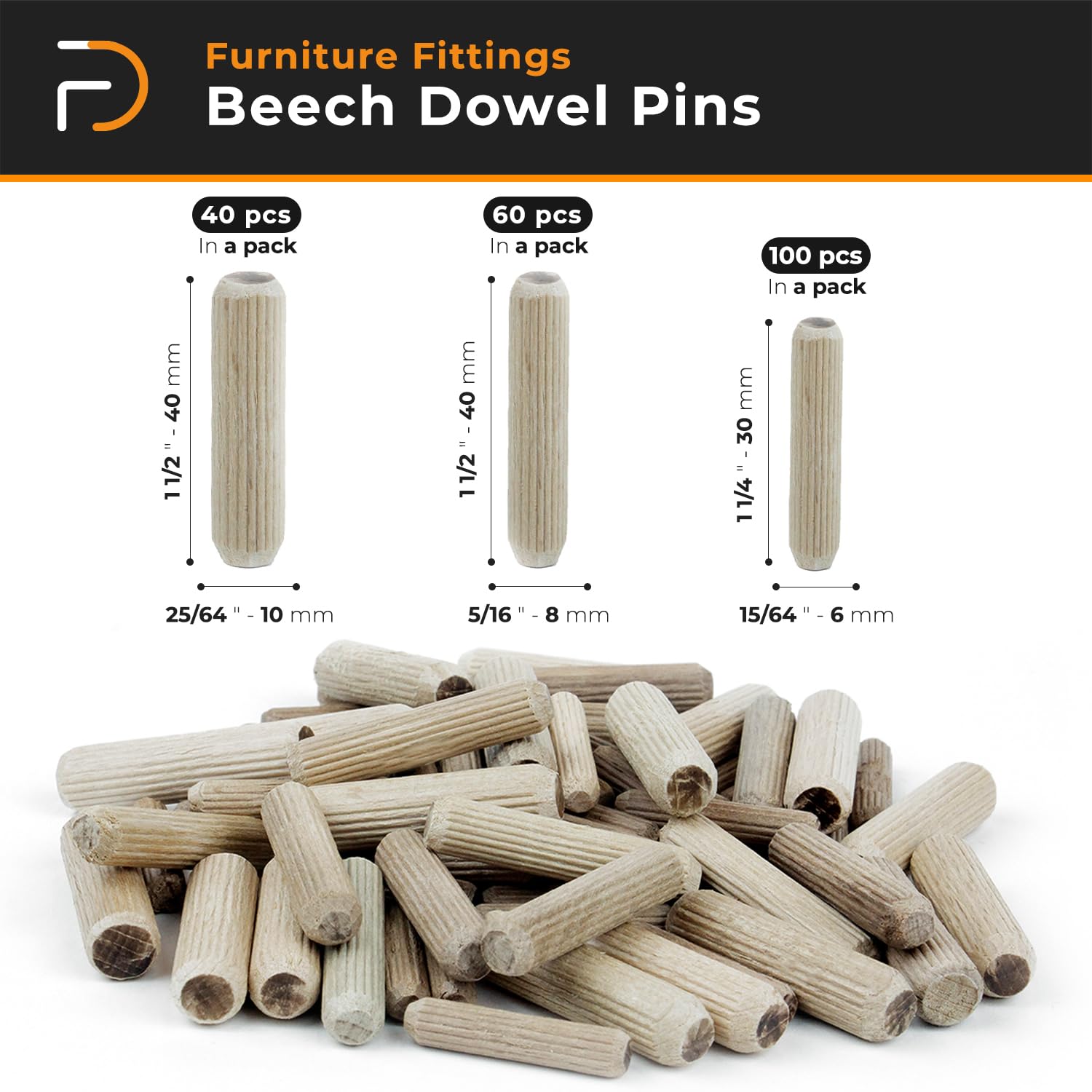 71eXCP 60Pcs Wooden Dowel Pins Fluted Wood Dowel Pins Made of Hardwood | Easier Insertion Straight Grooved Pins for Furniture Door and Art Projects Fluted, Craft, DIY, Carpentry | Based in USA (8mm, 5/16") Edu Expertise Hub Hardware & DIY