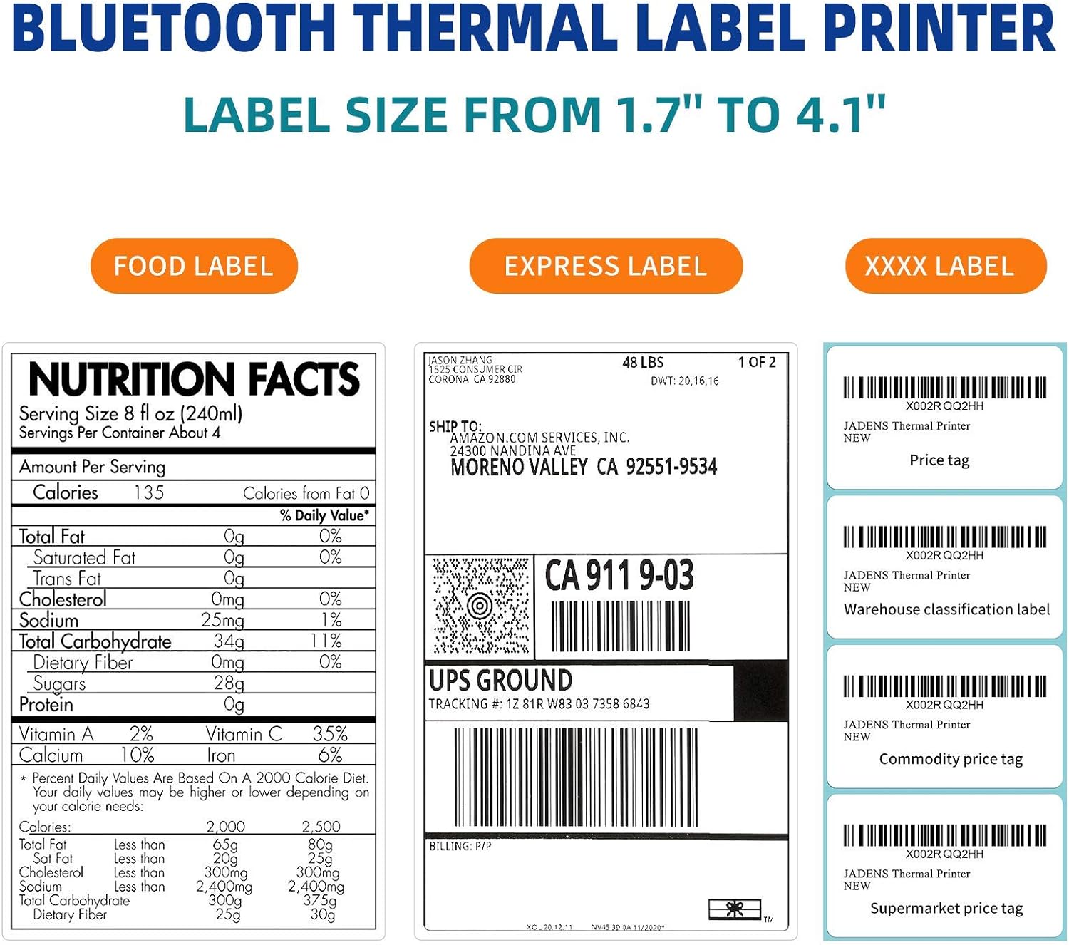 81yH3ELYOoL. AC SL1500 JADENS Bluetooth Thermal Shipping Label Printer - High Speed 4x6 Wireless Label Maker Machine, Support PC, Phone, USB for MAC, Compatible with Ebay, Amazon, Shopify, Etsy, USPS Barcode, Mailing Edu Expertise Hub eBay