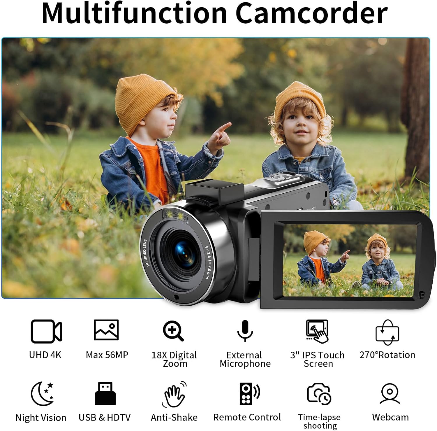 71cNHiOo0nL. AC SL1500 4K 56MP Video Camera Camcorder, 18X Digital Zoom 270°Rotation 3.0" IPS Touch Screen Handheld Digital Camcorder, Remote Control IR Night Vision Vlogging Camera for YouTube Edu Expertise Hub Digital Audio Video & Photography