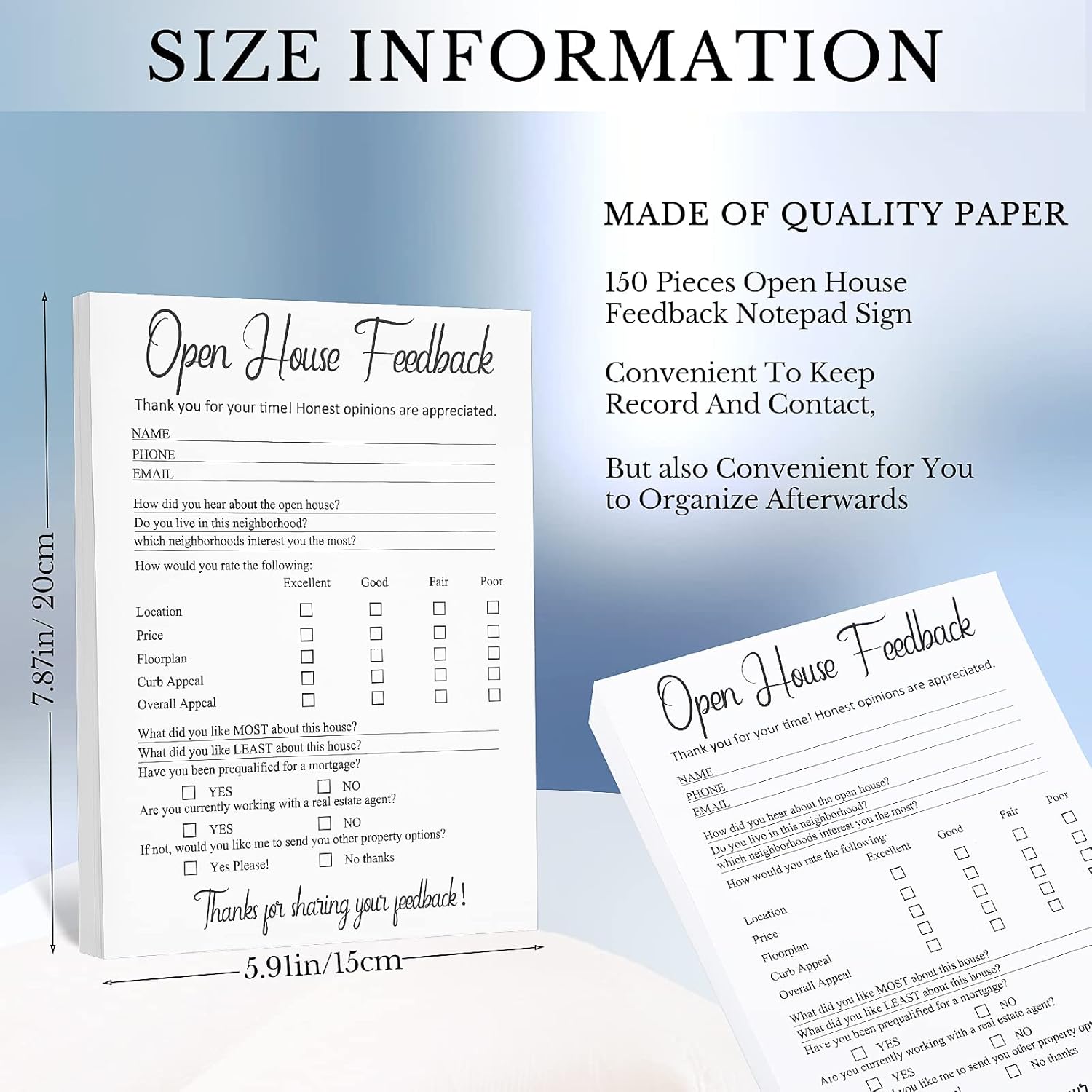 71czREmcXpL. AC SL1500 Marspark 150 Piece Real Estate Signs - Open House Supplies, Feedback Notepad, Questionnaire, Form for Agents & Brokers Edu Expertise Hub Real Estate