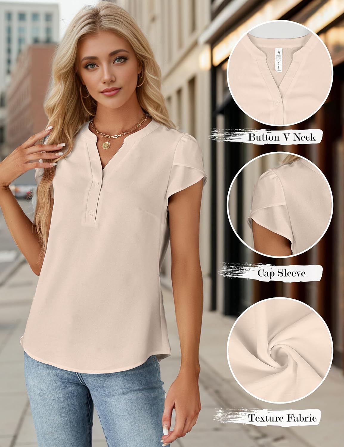 81GOxt 2ZuL. AC SL1500 Blooming Jelly Womens Dressy Casual Tops Business Casual Cap Sleeve Work Blouses Chiffon V Neck Button Down Shirts Edu Expertise Hub Women & Business