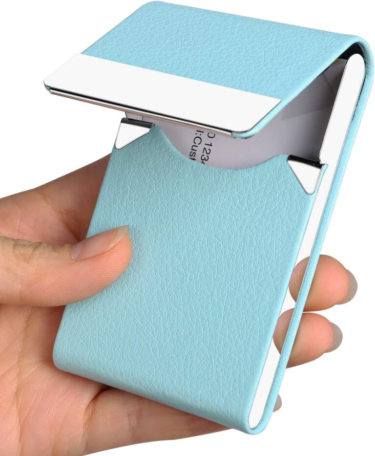 1740809384 71Bmt2WJj4L. AC SL1500 JuneLsy Professional Business Card Holder Case PU Leather Metal Name Card Holder Pocket Business Card Carrier for Men & Women with Magnetic Shut (Light Blue-y) Edu Expertise Hub Women & Business