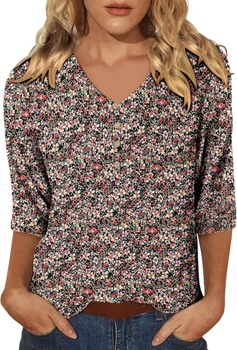 1745500065 81BjaBcuGtL. AC SL1500 Womens Tops 3/4 Sleeve V Neck Button Down Shirts Casual 2025 Tunic Tops Cute Tees Blouses Loose Fit Business Work Edu Expertise Hub Online Searching