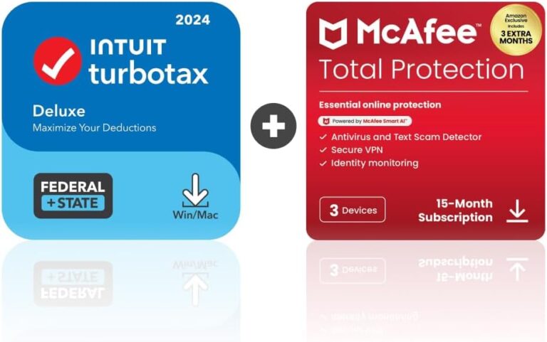 51ryaNikcL. AC SL1000 TurboTax Deluxe 2024 Tax Software, Federal & State [PC/MAC Download] & McAfee Total Protection 3 Devices Edu Expertise Hub Software