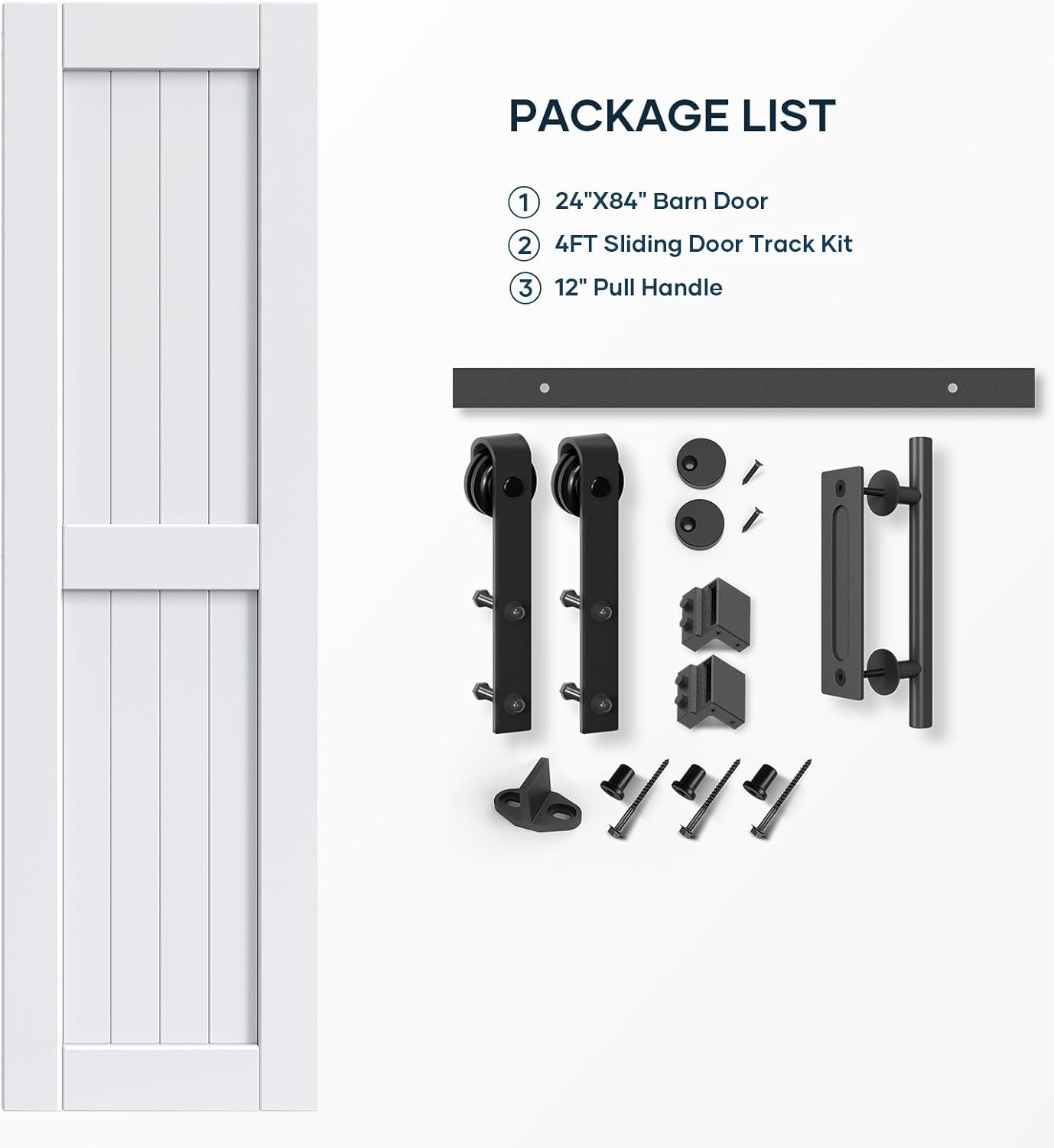 61ZVwG7XAFL. AC SL1500 EaseLife 24in x 84in Sliding Barn Door with 4 FT Barn Door Hardware Track Kit Included,Solid LVL Wood Slab Covered with Water-Proof & Scratch-Resistant PVC Surface,DIY Assembly,Easy Install,White Edu Expertise Hub Hardware & DIY