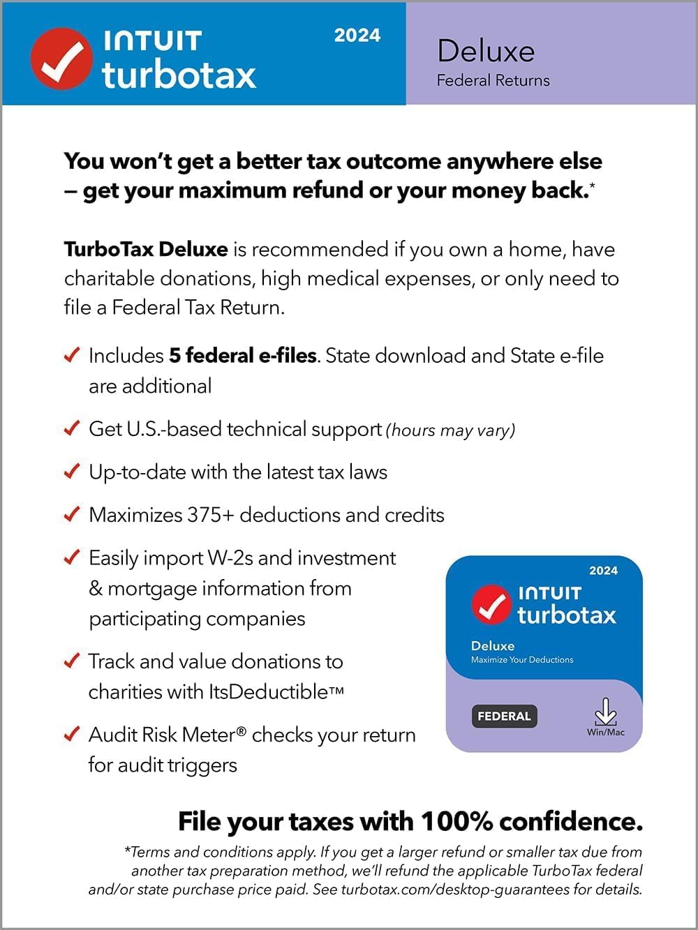 61qJjzhJp L. AC SL1333 TurboTax Deluxe 2024 Tax Software, Federal & State [PC/MAC Download] & McAfee Total Protection 3 Devices Edu Expertise Hub Software