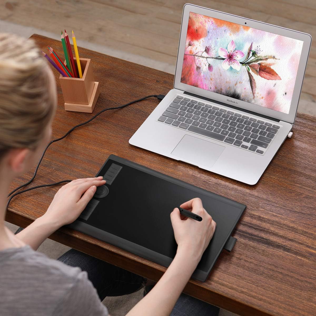 71YKZhX6+6L. AC SL1200 GAOMON M10K Drawing Tablet, 10x6 inch Large Graphics Tablet with Touch Ring, 8192 Levels Battery-Free Stylus, 10 Hot Keys, Art Tablet for Design, Writing, Editing, Work with Mac, Windows, Android Edu Expertise Hub Graphics & Design
