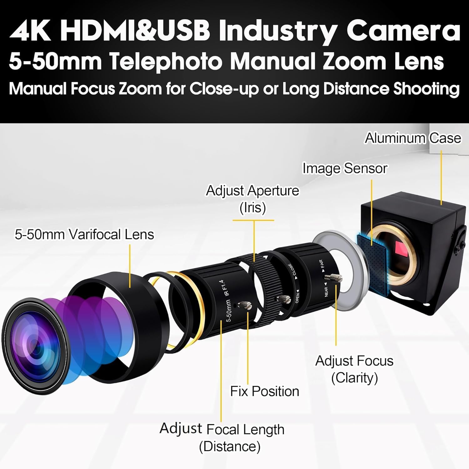 71Yi50yi1eL. AC SL1500 ELP 4K HDMI USB Camera Manual Zoom Webcam Dual Output Telephoto Camera for Computer TV Projector 5-50mm 10X Zoom Camera Mini Lightburn Camera Industrial USB Security Camera for Laptop Pi Jetson Nano Edu Expertise Hub Web Development & Design laptops desktops