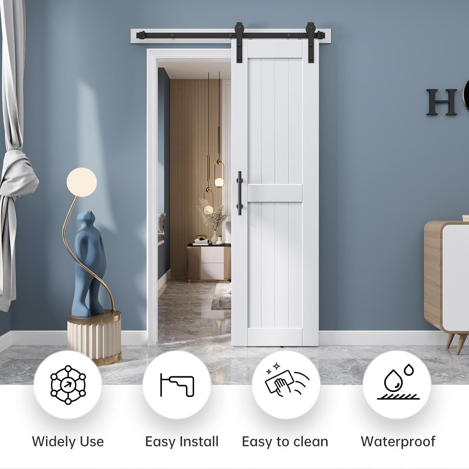 71ZC1H9o6LL. AC SL1500 EaseLife 24in x 84in Sliding Barn Door with 4 FT Barn Door Hardware Track Kit Included,Solid LVL Wood Slab Covered with Water-Proof & Scratch-Resistant PVC Surface,DIY Assembly,Easy Install,White Edu Expertise Hub Hardware & DIY