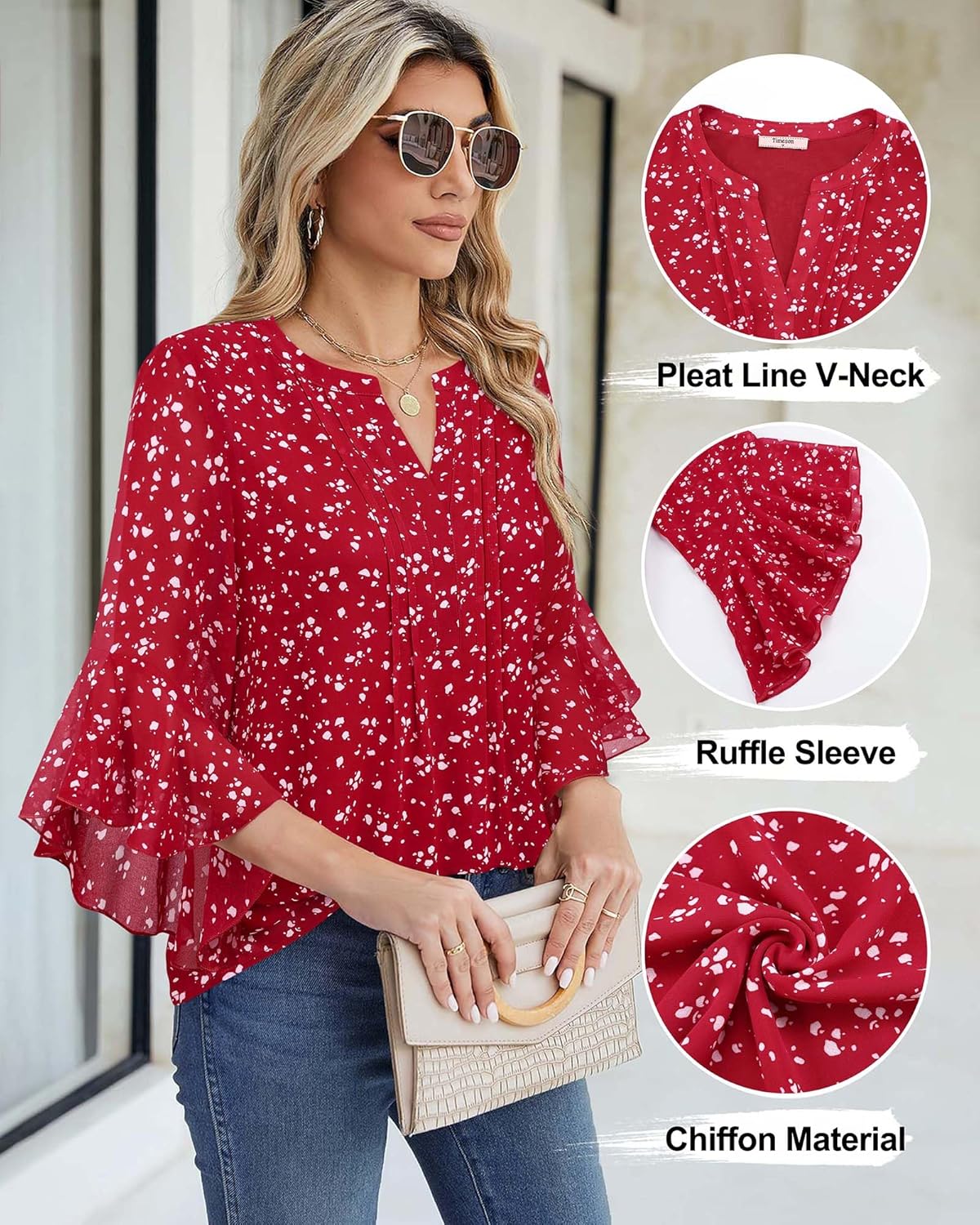 81sleDmd1gL. AC SL1500 Timeson Women's 3/4 Sleeve Tops Dressy Casual Business Work Blouses Chiffon Office Shirts Edu Expertise Hub Women & Business