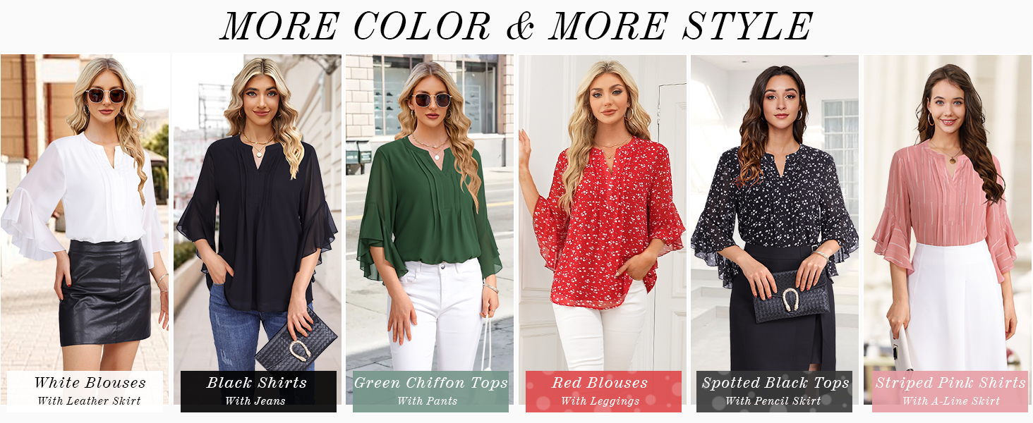Timeson Women&amp;#39;s 3/4 Sleeve Tops Dressy Casual Business Work Blouses Chiffon Office Shirts