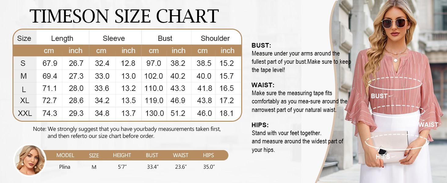 Timeson Women's 3/4 Sleeve Tops Dressy Casual Business Work Blouses Chiffon Office Shirts