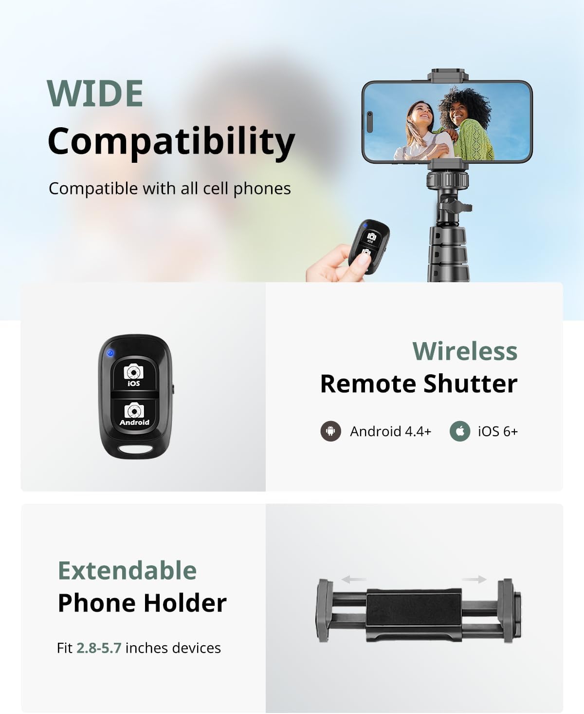 618I9FvOngL. AC SL1500 SENSYNE 62" Phone Tripod & Selfie Stick, Extendable Cell Phone Tripod Stand with Wireless Remote and Phone Holder, Compatible with iPhone Android Phone, Camera Edu Expertise Hub Mobile phones